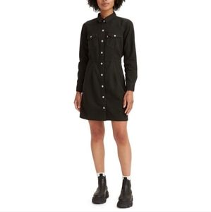 Levi's | Ellie Black Denim Collared Button Down Long Sleeve Shirt Mini Dress